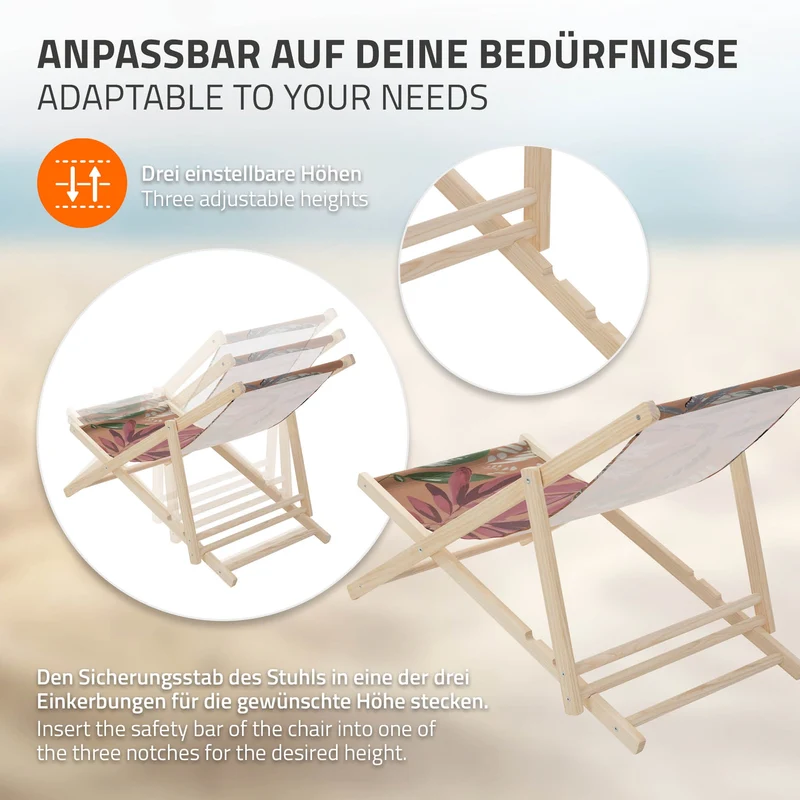 ECD Germany | Gartenliege klappbar aus Holz mit Floral Muster Strandliege Strandstuhl Sonnenliege