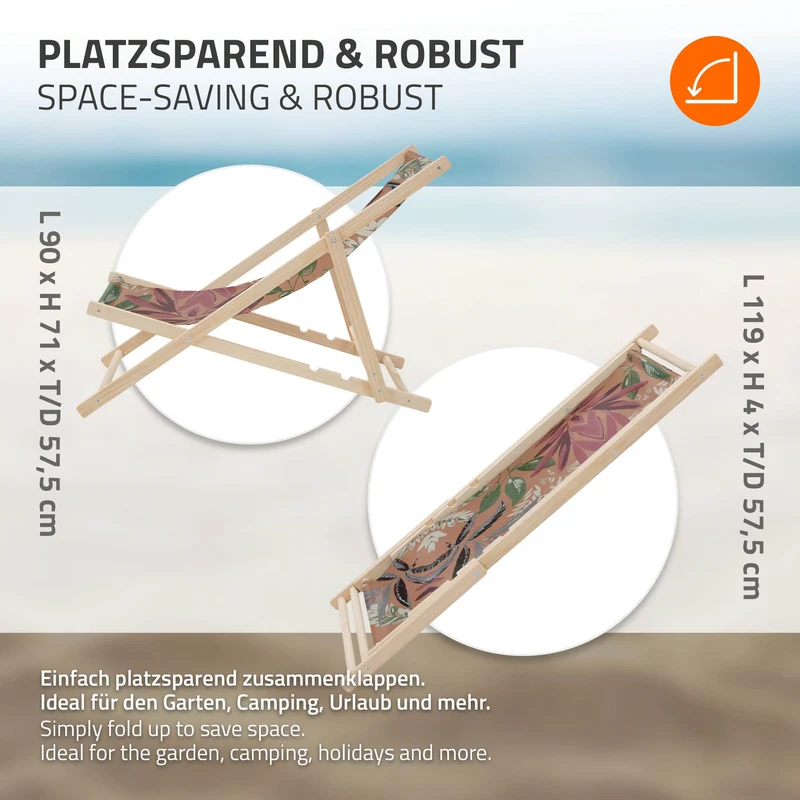 ECD Germany | Gartenliege klappbar aus Holz mit Floral Muster Strandliege Strandstuhl Sonnenliege