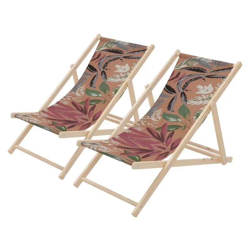 ECD Germany | Gartenliege klappbar aus Holz mit Floral Muster Strandliege Strandstuhl Sonnenliege