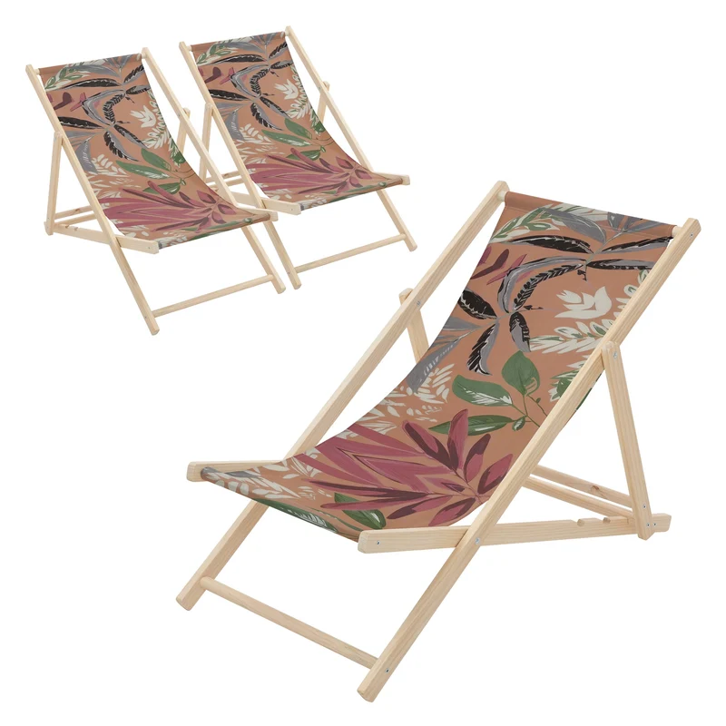 ECD Germany | Gartenliege klappbar aus Holz mit Floral Muster Strandliege Strandstuhl Sonnenliege