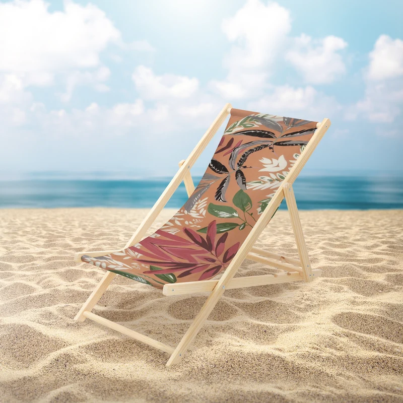 ECD Germany | Gartenliege klappbar aus Holz mit Floral Muster Strandliege Strandstuhl Sonnenliege