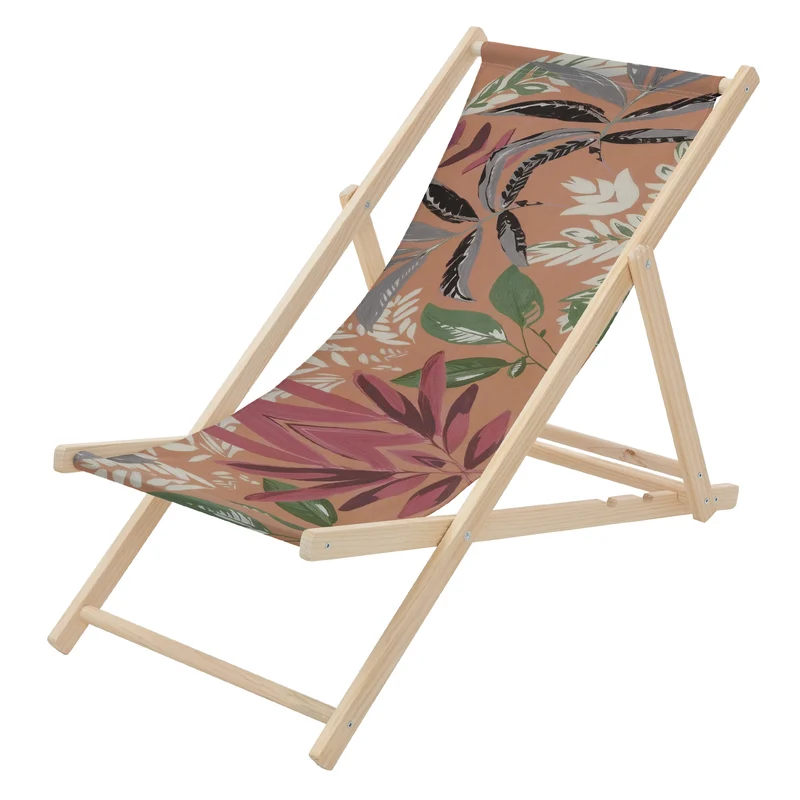 ECD Germany | Gartenliege klappbar aus Holz mit Floral Muster Strandliege Strandstuhl Sonnenliege