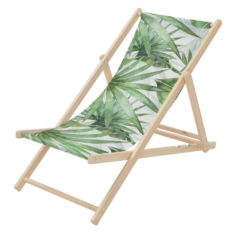 Gartenliege aus Holz in Palme Grün-Weiß klappbarer Beachstuhl Strandstuhl Strandliege Liegestuhl Sonnenliege Relaxliege