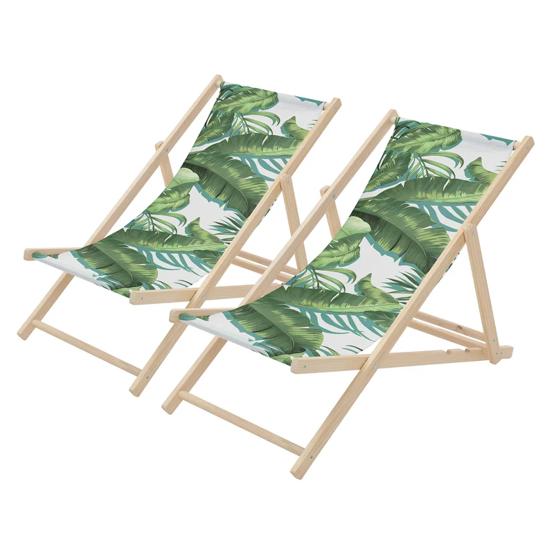ECD Germany | Gartenliege klappbar aus Holz mit Floral Muster Strandliege Strandstuhl Sonnenliege