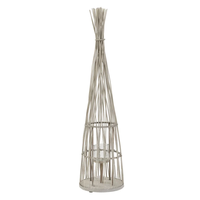 ECD Germany | Bambus Laterne Tipi Windlicht mit Glaseinsatz Holzfarbe, Boho Gartenlaterne, Flechtoptik Kerzenhalter