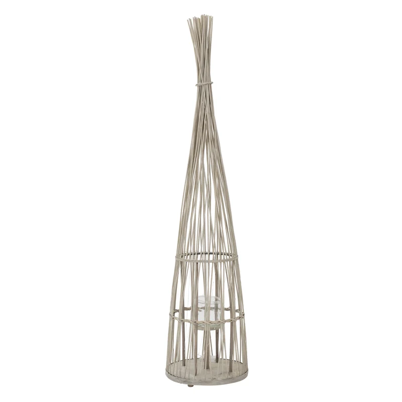 ECD Germany | Bambus Laterne Tipi Windlicht mit Glaseinsatz Holzfarbe, Boho Gartenlaterne, Flechtoptik Kerzenhalter