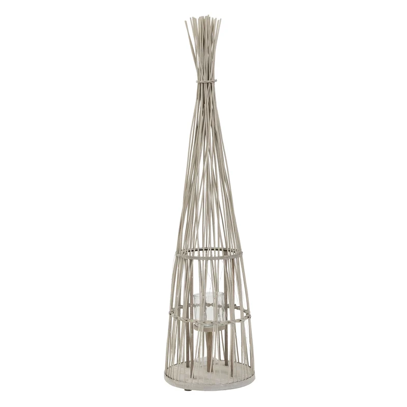 ECD Germany | Bambus Laterne Tipi Windlicht mit Glaseinsatz Holzfarbe, Boho Gartenlaterne, Flechtoptik Kerzenhalter