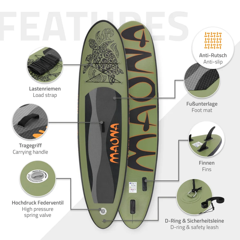 Stand Up Paddle aufblasbares SUP Board Maona 308x76x10 cm in Rosa aus PVC inkl. Pumpe und Tragetasche