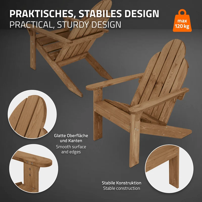 Adirondack Gartenstuhl aus Massivholz wetterfest belastbar bis 120 kg Braun aus Tannenholz ML-Design