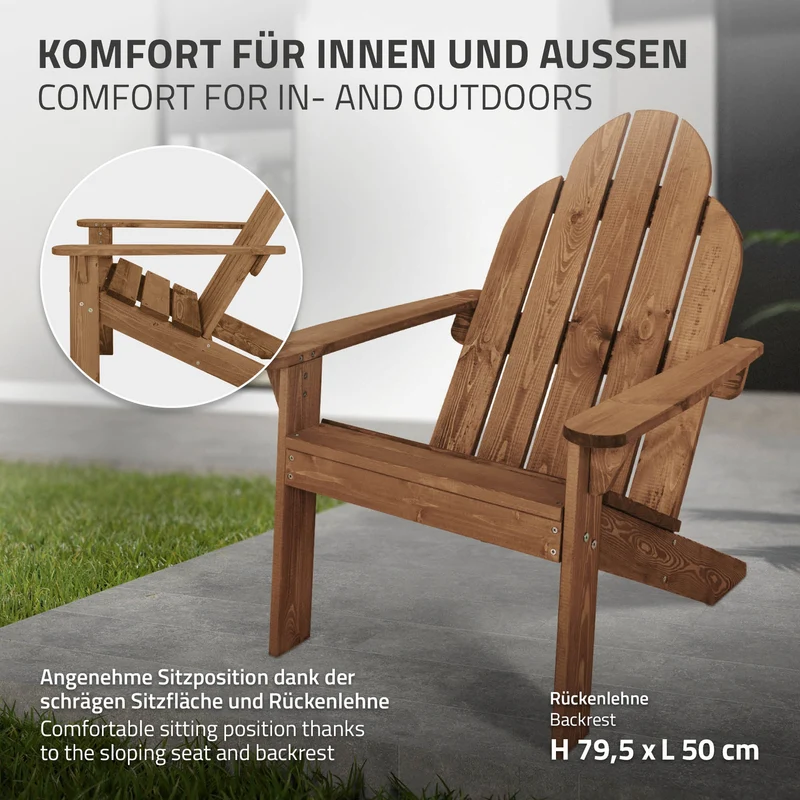 Adirondack Gartenstuhl aus Massivholz wetterfest belastbar bis 120 kg Braun aus Tannenholz ML-Design
