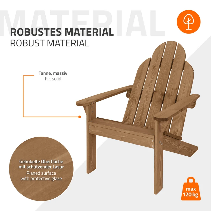 Adirondack Gartenstuhl 2er Set aus Massivholz wetterfest belastbar bis 120 kg Braun aus Tannenholz ML-Design