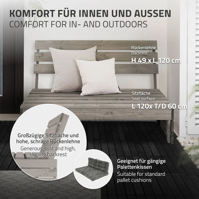 3tlg. Gartenmöbel Set Grau aus Massivholz 3-Sitzer Gartenbank 120x70x76,5 cm mit 2x Adirondack Gartenstuhl 70x89x92,5 cm ML-Design