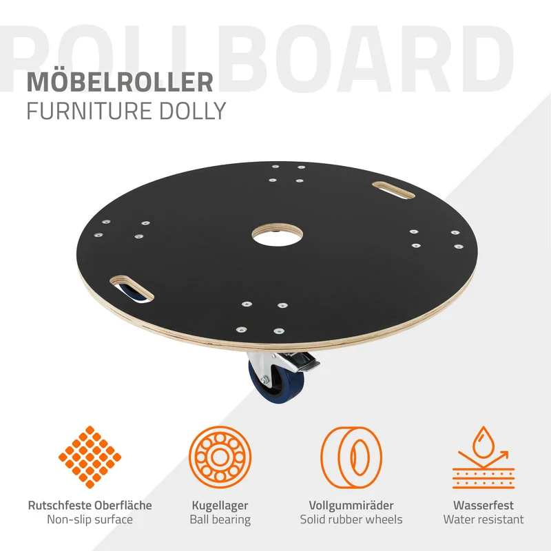 Rollbrett Möbelroller rund Ø 77 cm aus Multiplex mit Feststellbremsen Tragkraft 800 kg