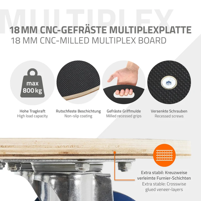 Rollbrett Möbelroller rund Ø 77 cm aus Multiplex mit Feststellbremsen Tragkraft 800 kg