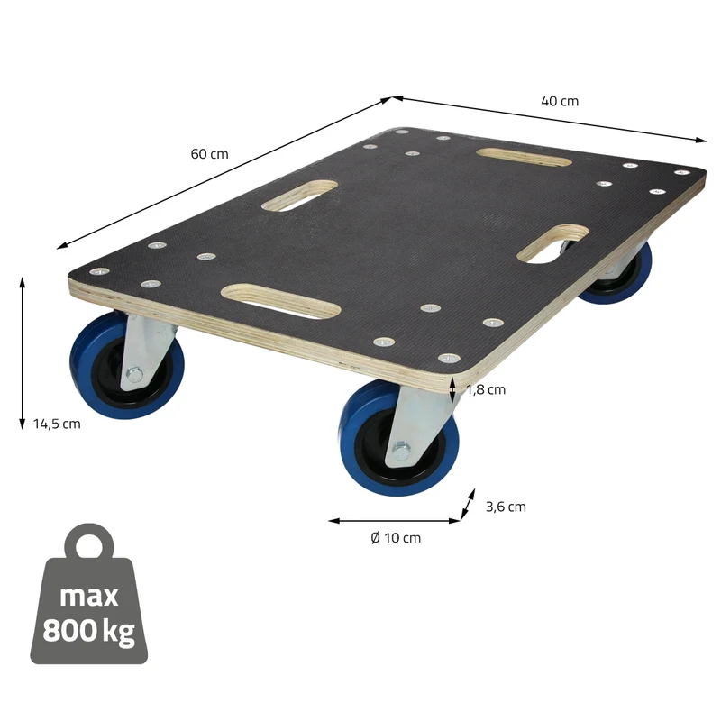 Rollbrett Möbelroller 40 x 60 cm aus Multiplex Traglast 800 kg