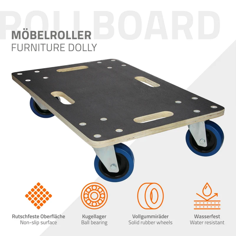 2er Set Rollbrett Möbelroller 40 x 60 cm aus Multiplex Traglast 800 kg