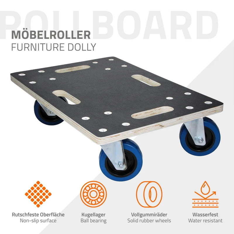 2er Set Rollbrett Möbelroller 35 x 50 cm aus Multiplex Tragkraft 800 kg