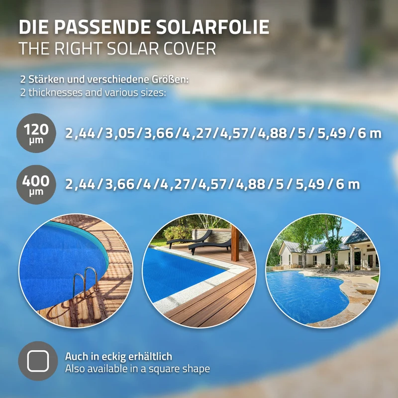 Pool Solarfolie rund Ø 488 cm Blau, Pool Solarabdeckplane 400µm, Solarplane Solarabdeckung zuschneidbar, Poolabdeckung