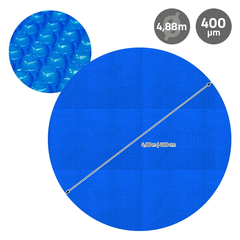 Pool Solarfolie rund Ø 488 cm Blau, Pool Solarabdeckplane 400µm, Solarplane Solarabdeckung zuschneidbar, Poolabdeckung