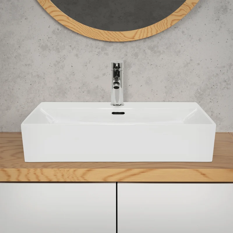 Waschbecken Eckig mit Überlauf 605x365x130 mm Weiß aus Keramik LuxeBath