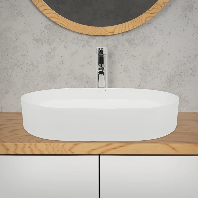 Waschbecken Oval ohne Überlauf 60,5x38x12,5 cm Weiß aus Keramik LuxeBath