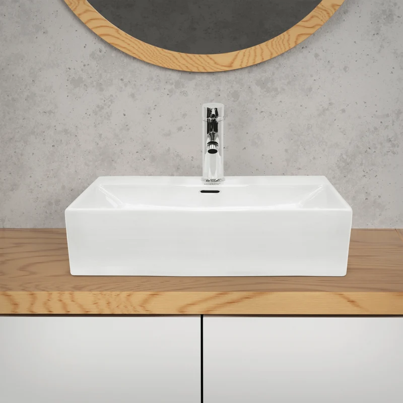 Waschbecken Eckig mit Überlauf 515x360x130 mm Weiß aus Keramik LuxeBath