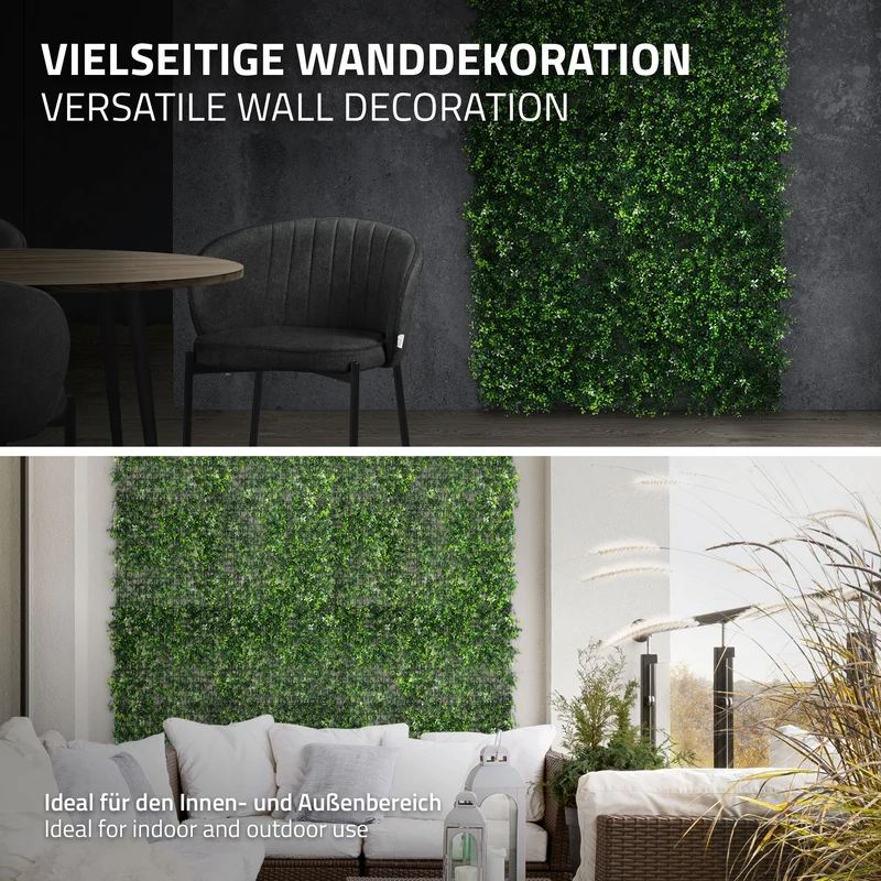 ECD Germany | Künstliche Pflanzenwand Pachysandra 4er Set 50x50 cm Grün Kunstpflanzen Wandpaneele Indoor Outdoor Blumenwand Sichtschutz Wandpflanzen