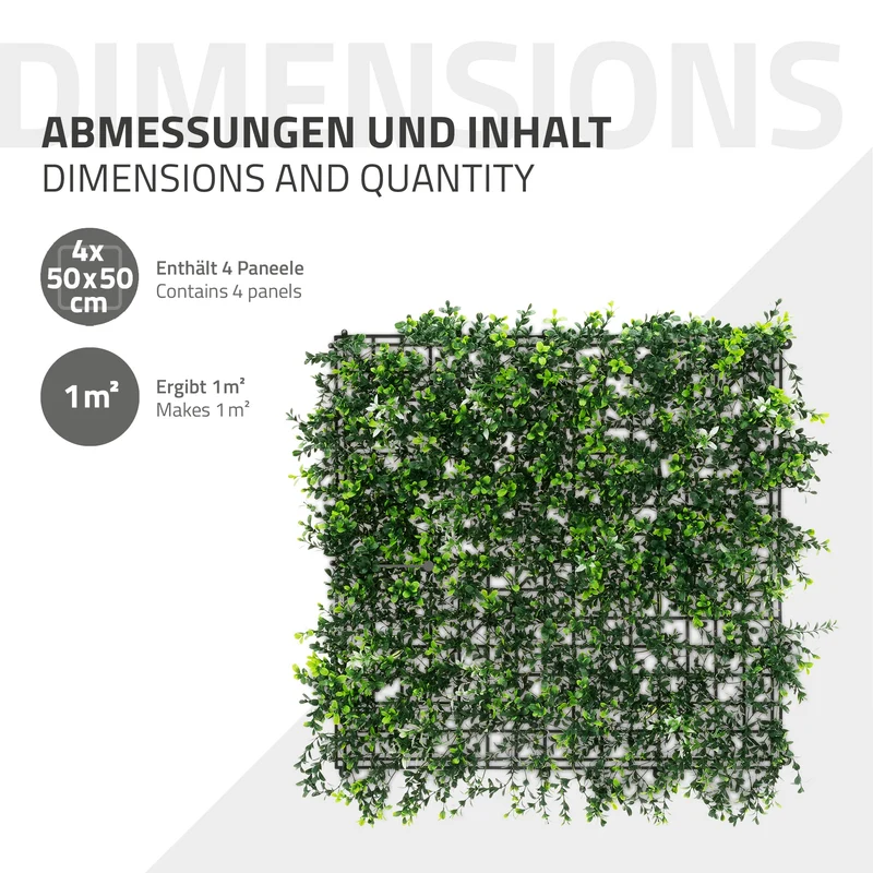 ECD Germany | Künstliche Pflanzenwand Pachysandra 4er Set 50x50 cm Grün Kunstpflanzen Wandpaneele Indoor Outdoor Blumenwand Sichtschutz Wandpflanzen