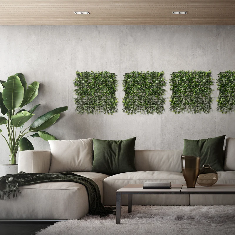 ECD Germany | Künstliche Pflanzenwand Pachysandra 4er Set 50x50 cm Grün Kunstpflanzen Wandpaneele Indoor Outdoor Blumenwand Sichtschutz Wandpflanzen