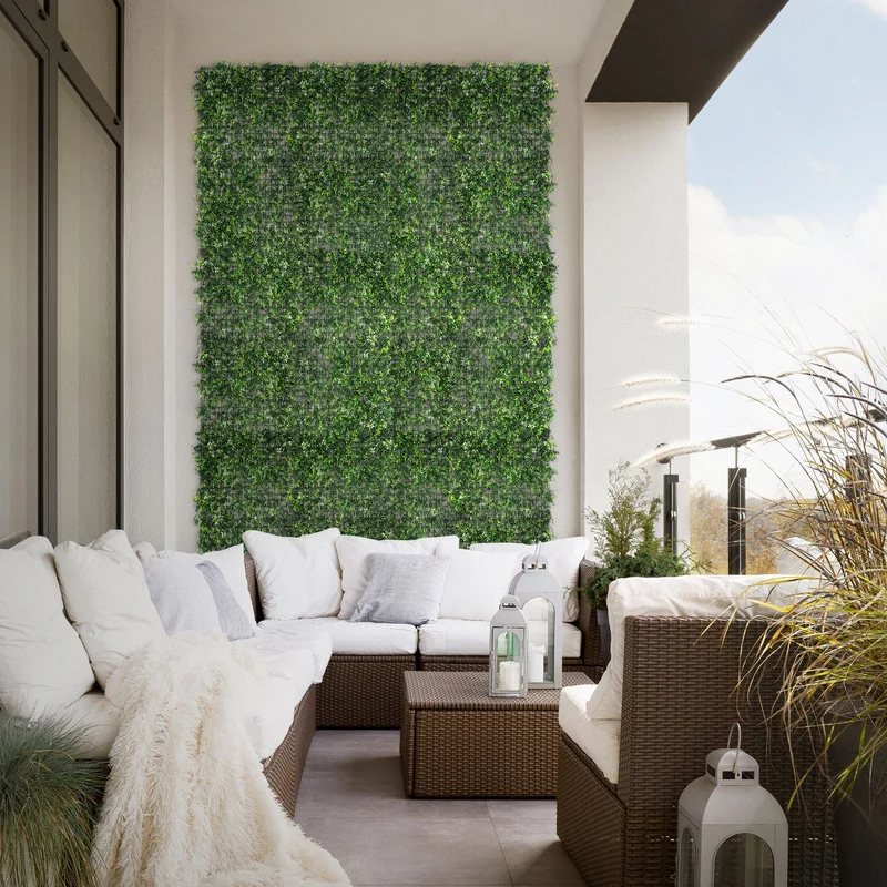 ECD Germany | Künstliche Pflanzenwand Pachysandra 4er Set 50x50 cm Grün Kunstpflanzen Wandpaneele Indoor Outdoor Blumenwand Sichtschutz Wandpflanzen