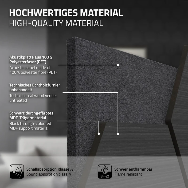 2er Set Akustikpaneele für 1m² Schwarz Wandpaneele Hexagon Schallabsorber Schalldämmung ML-Design