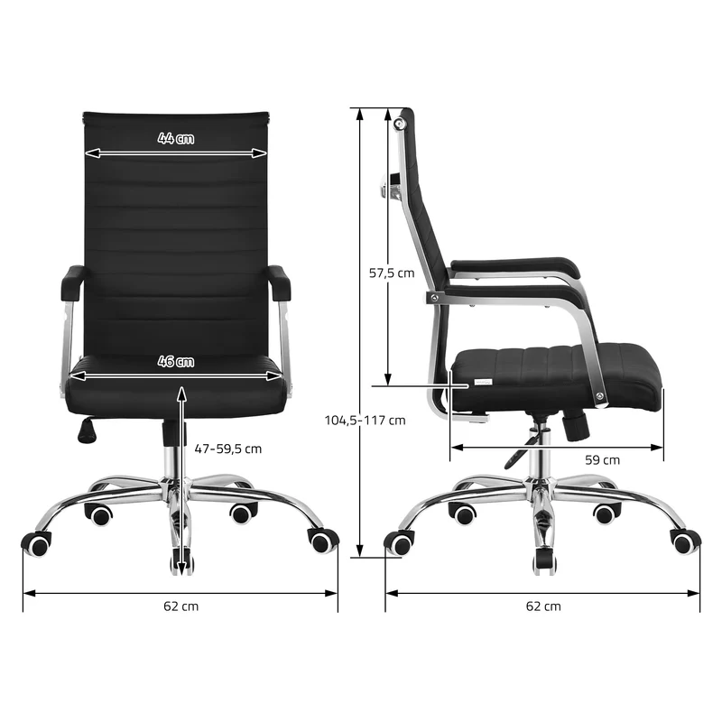 B-Ware Ergonomischer Bürostuhl mit Armlehnen Schwarz mit Rollen & Wippfunktion ML-Design