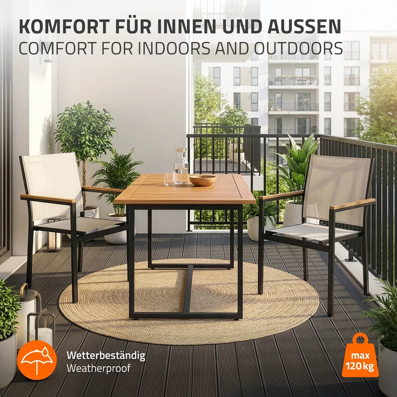 B-Ware Gartenstühle 2er Set mit Armlehnen Beige aus Textilene, Balkonstuhl mit Aluminiumgestell ML-Design