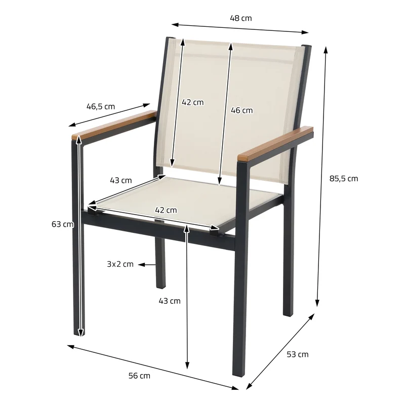 B-Ware Gartenstühle 2er Set mit Armlehnen Beige aus Textilene, Balkonstuhl mit Aluminiumgestell ML-Design