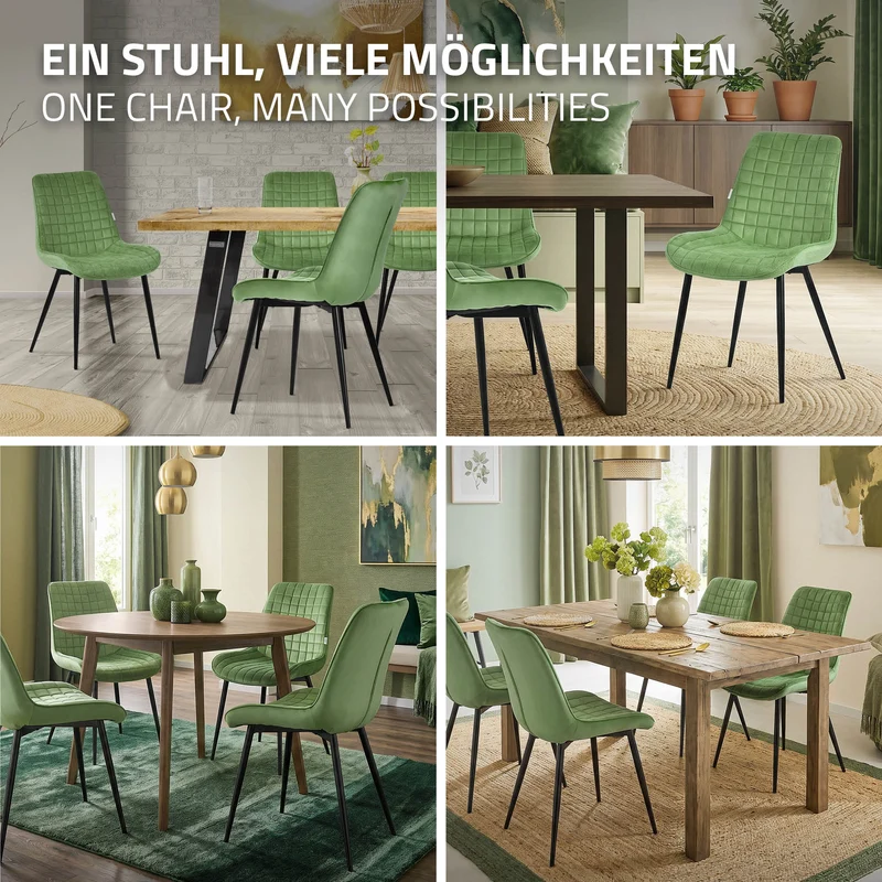B-Ware Esszimmerstuhl 2er Set Salbei mit Samtbezug und Stahlbeinen Küchenstuhl mit Rückenlehne ML-Design