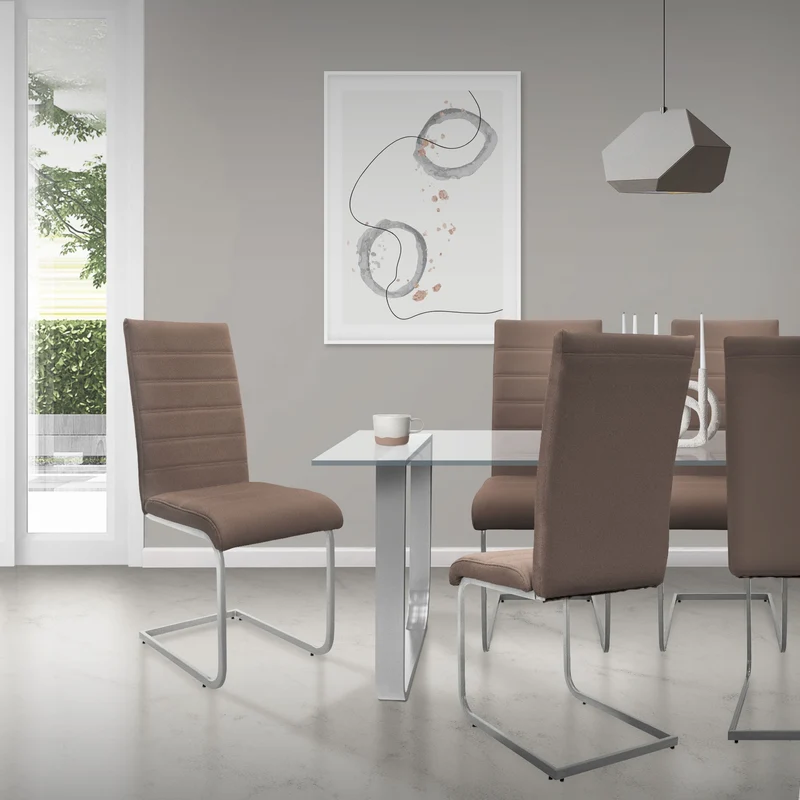 6er Set Esszimmerstuhl Freischwinger Rückenlehne Braun Kunsterlederbezug ML-Design
