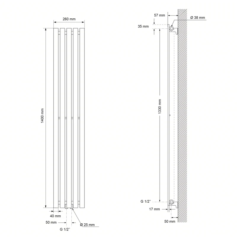 Badheizkörper Stella 260x1400 mm Weiß