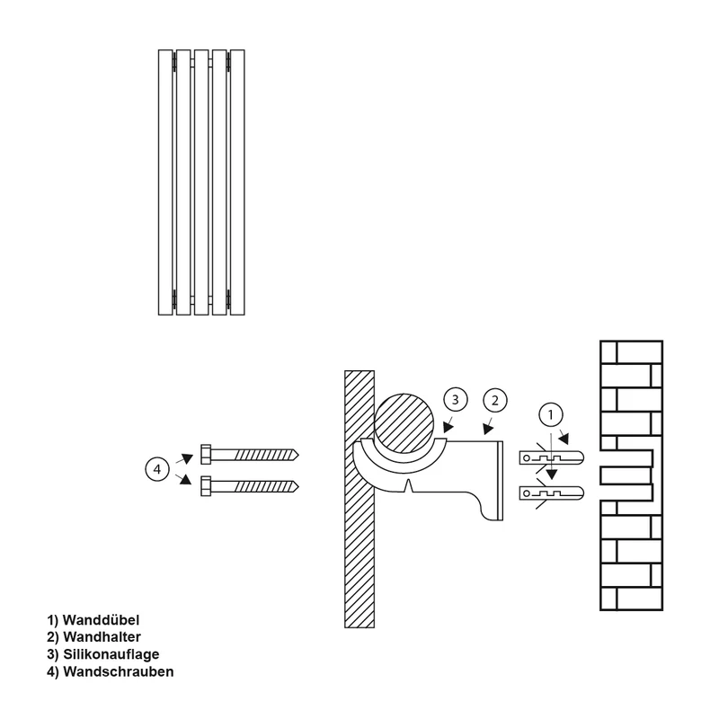 Badheizkörper Stella 260x1400 mm Weiß mit Boden Anschlussgarnitur
