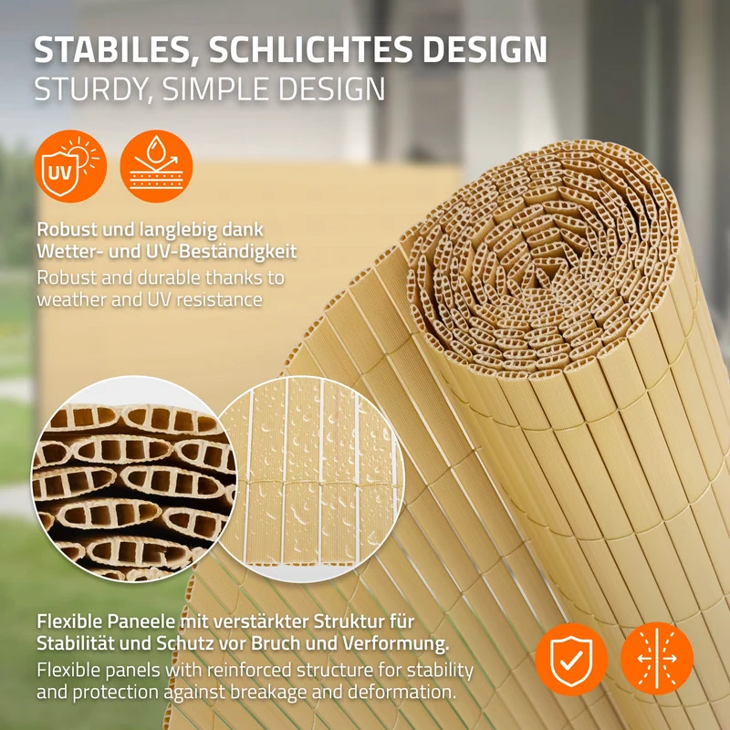 Sichtschutzmatte 120x700 cm Sichtschutzzaun Windschutz Balkonschutz PVC Bambus UV-beständig