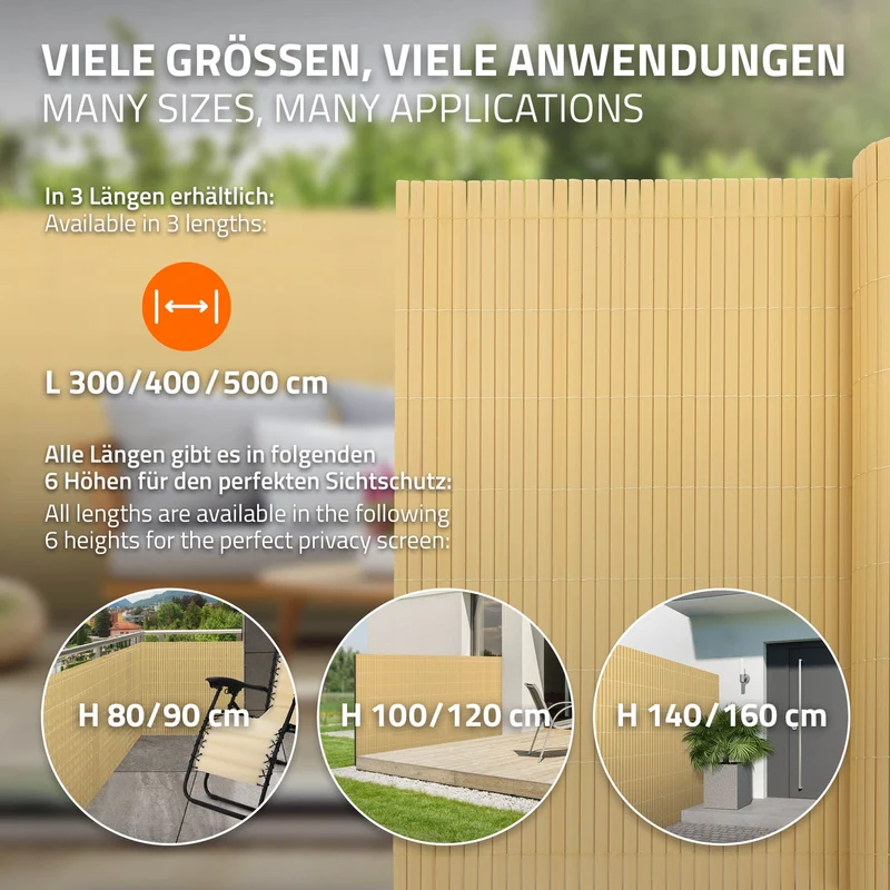 Sichtschutzmatte 120x600 cm Sichtschutzzaun Windschutz Balkonschutz PVC Bambus UV-beständig