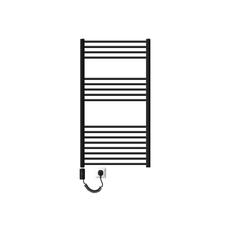 Elektrischer Badheizkörper mit Heizstab 900W 750x1200 mm Schwarz matt gerade mit Seitenanschluss & Thermostat Touchbedienung LuxeBath