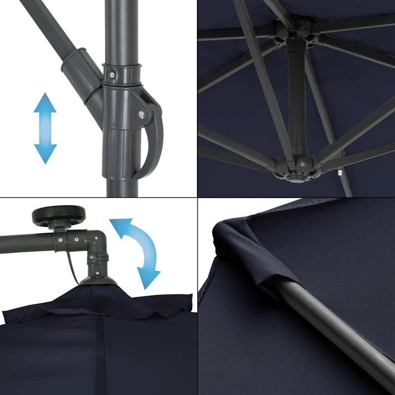 Ampelschirm Ø 300 cm Navy-Blau inklusive Schirmständer 90L/120kg