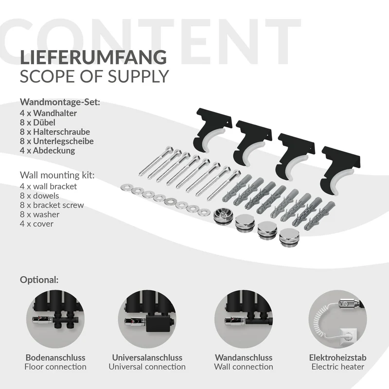 Badheizkörper Einlgagig Horizontal 600x1020 mm Schwarz matt mit Seitenanschluss LuxeBath
