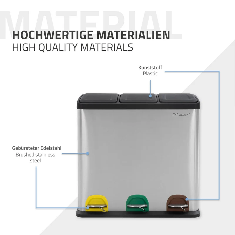 Mülleimer mit Trennsystem 3x 20L Silber aus Stahl ML-Design