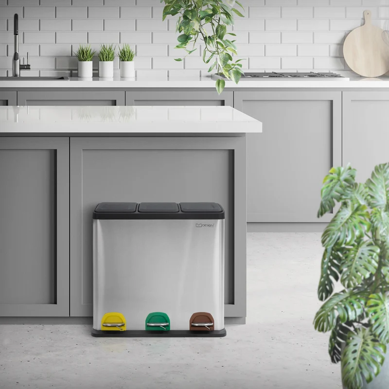 Mülleimer mit Trennsystem 3x 20L Silber aus Stahl ML-Design