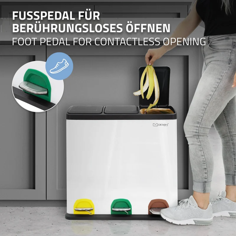 Mülleimer mit Trennsystem 3x 20L Weiß aus Stahl ML-Design