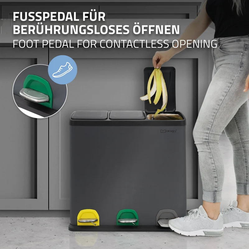 Mülleimer mit Trennsystem 3x 20L Anthrazit aus Stahl ML-Design