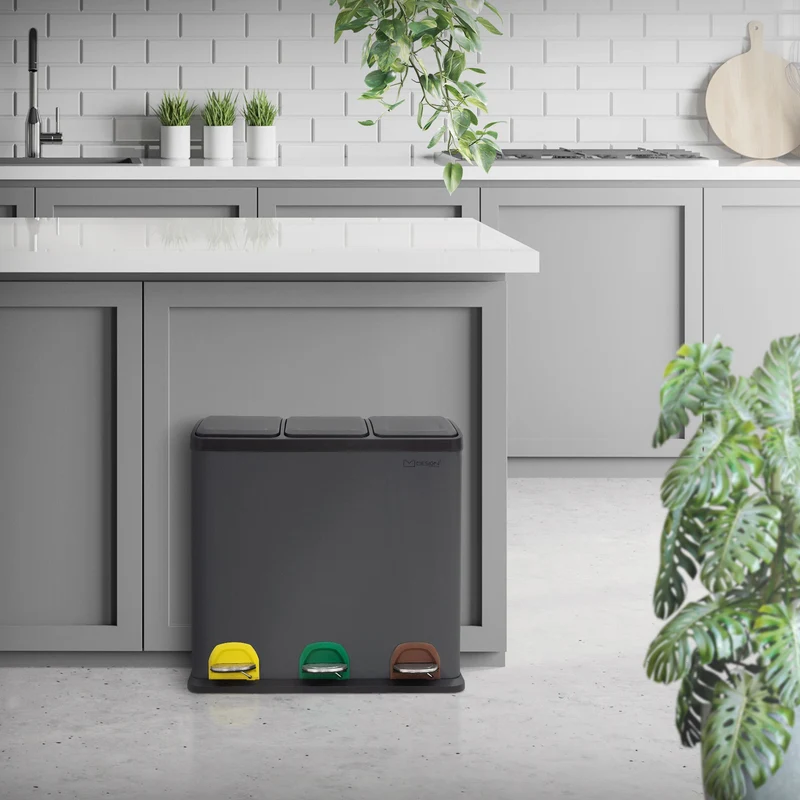 Mülleimer mit Trennsystem 3x 20L Anthrazit aus Stahl ML-Design