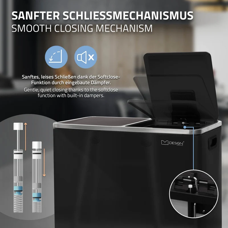 Mülleimer mit Trennsystem 2x 30L Schwarz aus Stahl ML-Design