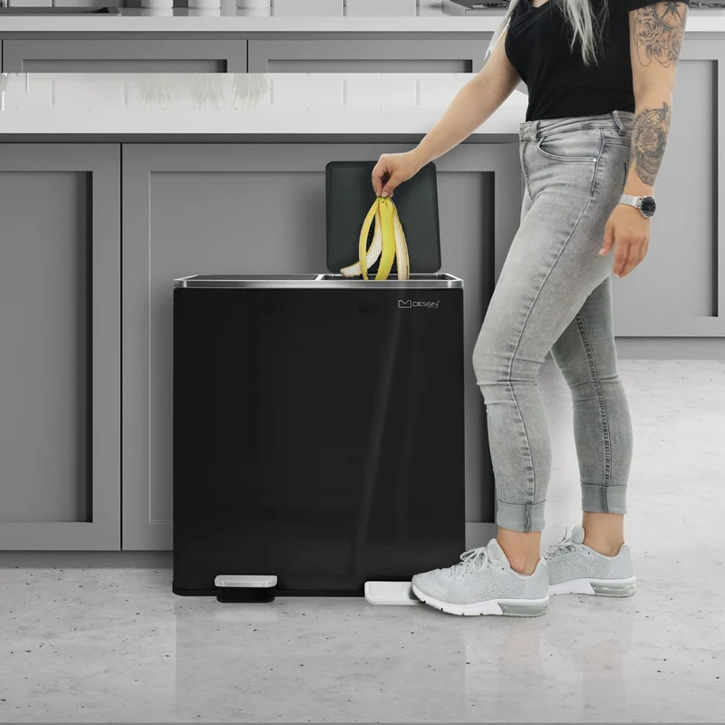 Mülleimer mit Trennsystem 2x 30L Schwarz aus Stahl ML-Design